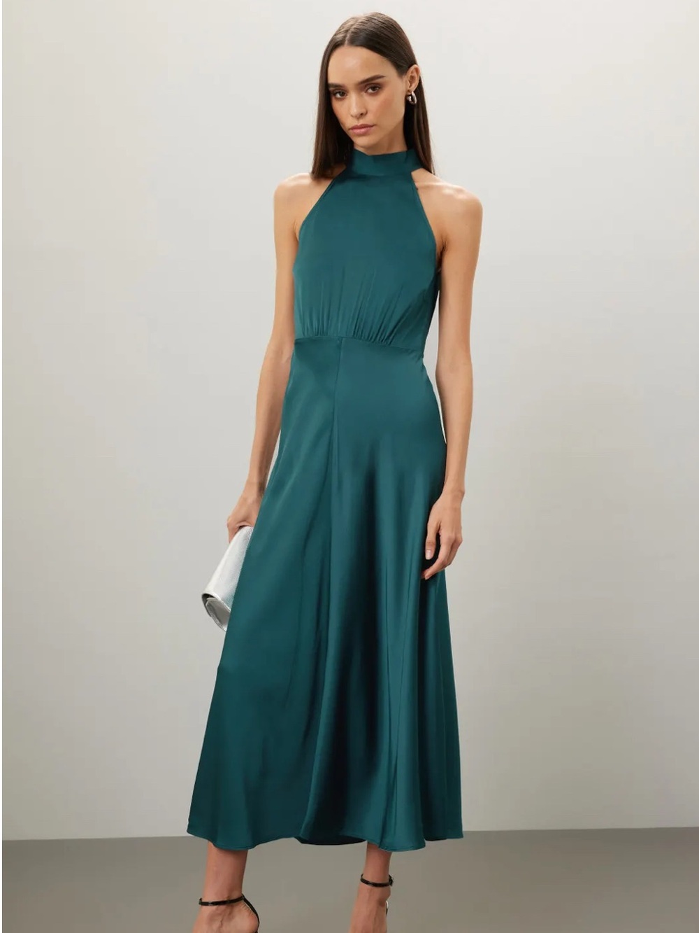 Women’s SAMSOE Teal Satin Rheo Halter Maxi Dress